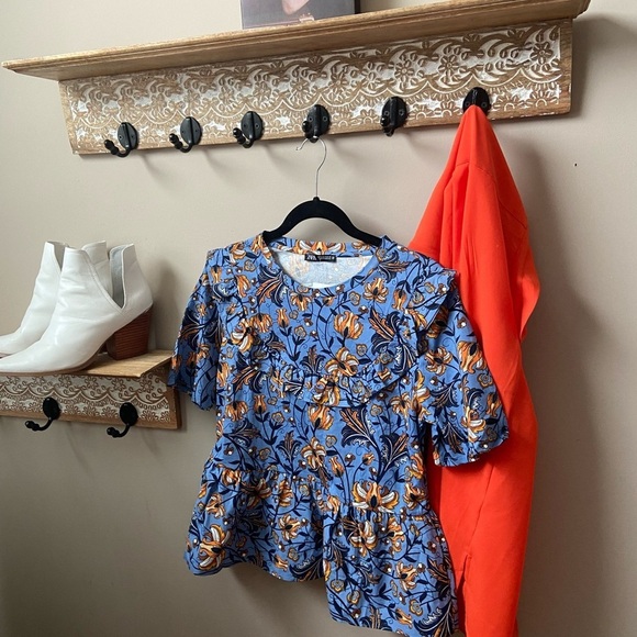 🆕NWT ZARA 100% cotton peplum bohemian top S - Picture 7 of 9